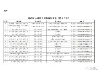 国家互联网信息办公室关于发布第十三批境内区块链信息服务备案编号的公告